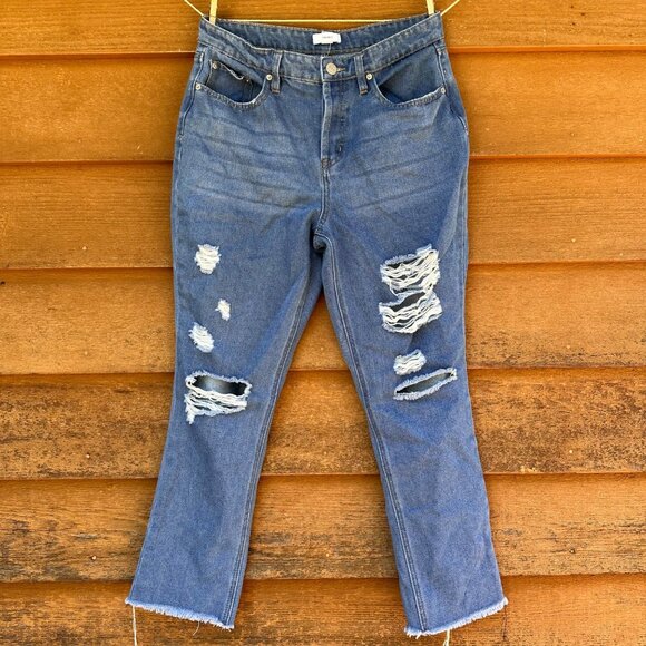 Forever 21 High Rise Ankle Distressed Lose Fit Blue Jeans Size 28 - Picture 1 of 13